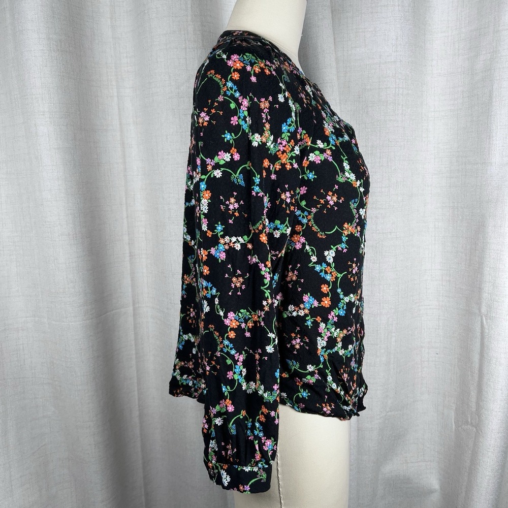 Anthropologie Maeve Avignon Button‎ Down Blouse Blouse Small Black Floral Rayon - Picture 8 of 11